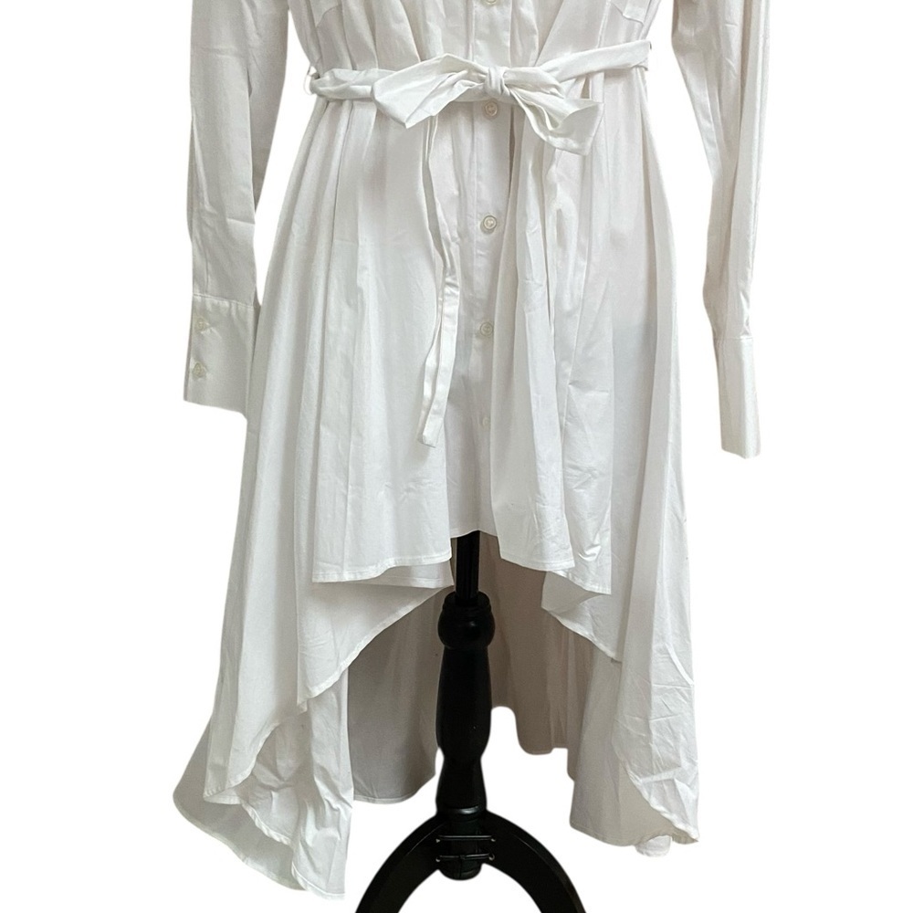 Dubgee by Whoopi NWT White Hi-Low Belted Shirt Dress Tunic XL Cotton - Picture 4 of 13